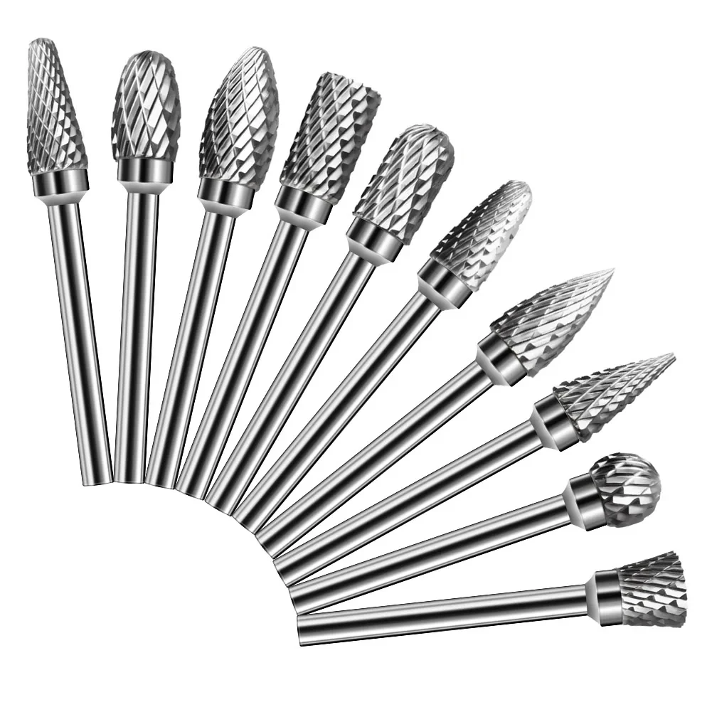 

10pcs Grinding Head Carbide Tungsten Steel Grinding Head Doublegrain Rotary File Milling Woodworking 5*3*3cm Power Tools Parts