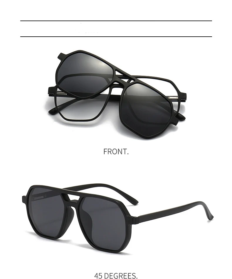 VCKA Big Frame Polarized Myopia Sunglasses 6 in 1 Prescription Magnetic Clip Men Women Glasses Custom Optical Eyewear -0.5 To-10