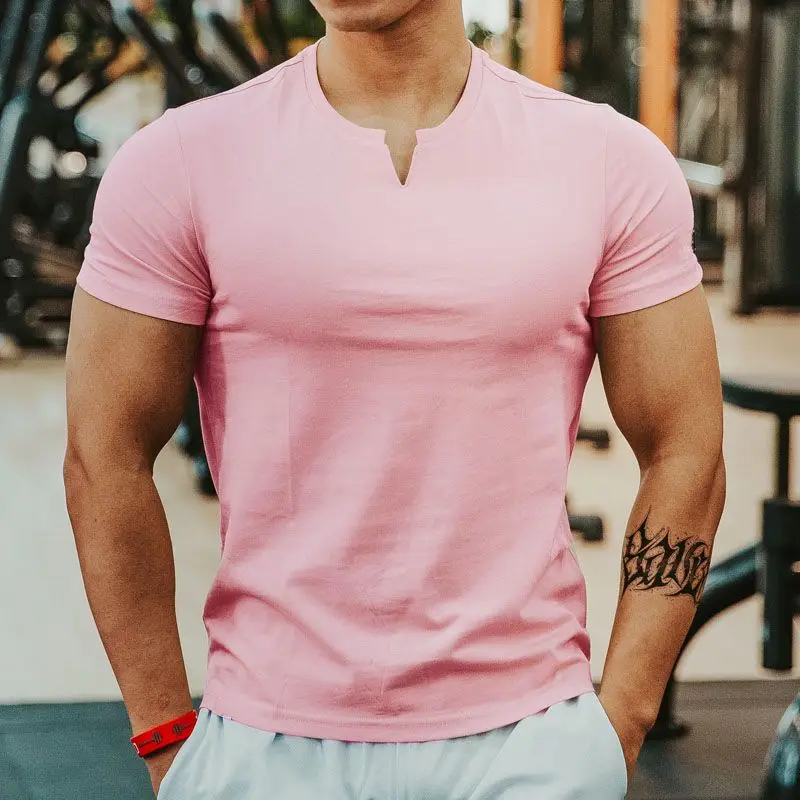 thumbnail image 1 of Camisetas para hombre, camiseta de secado rápido para hombre, camiseta lisa sin logotipo, camiseta lisa para gimnasio, cuello en V, ropa de verano barata y de alta calidad S, 1 of 5