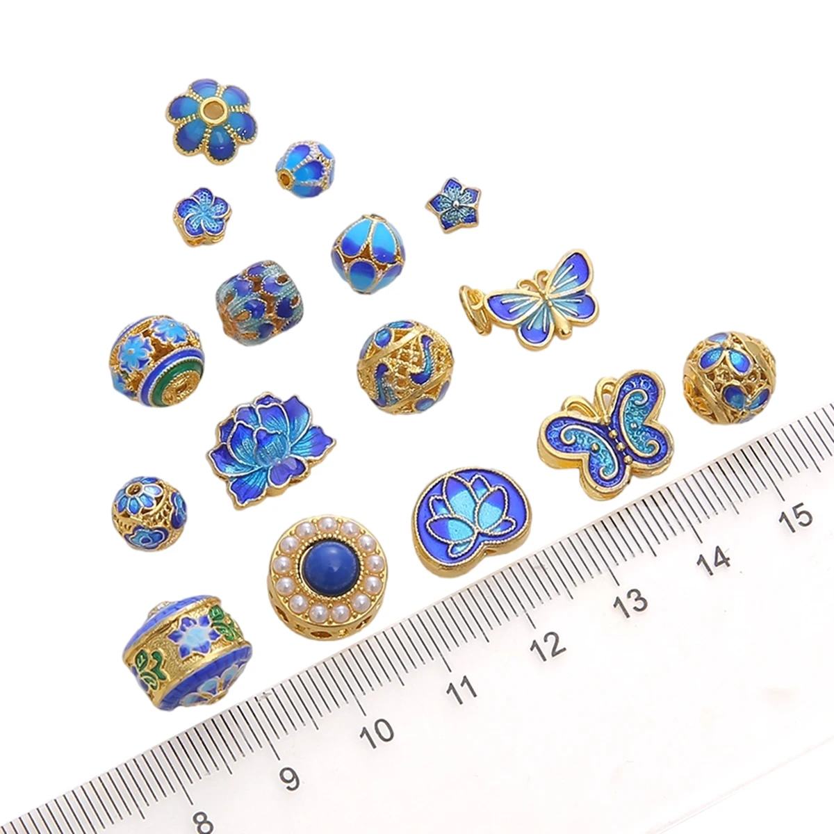 1 Stück Kupfer 18K Gold Blau Lose Spacer Perlen Schmetterling Kugel Perlen Charms für Armband Halskette Anhänger DIY Schmuckherstellung Handwerk – Detail 1