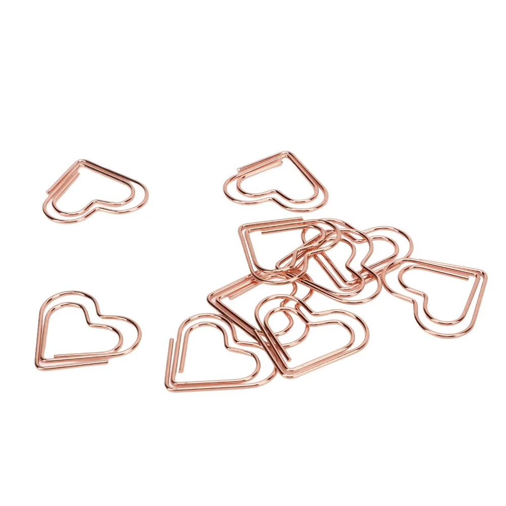 100Pcs 하트 모양의 종이 클립 실버/로즈 골드/골드 박스 포함 귀여운 종이 클립 24*22mm 휴대용 종이 클립 스크랩북 만들기