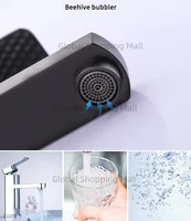 ก๊อกน้ําในห้องน้ําเดี่ยวหลุมเดี่ยวเดี่ยวผสมน้ําร้อนและน้ําเย็นแตะดาดฟ้าติดตั้งในสีดําและ Chrome Square อ่างล้างหน้า TapBathroom 4