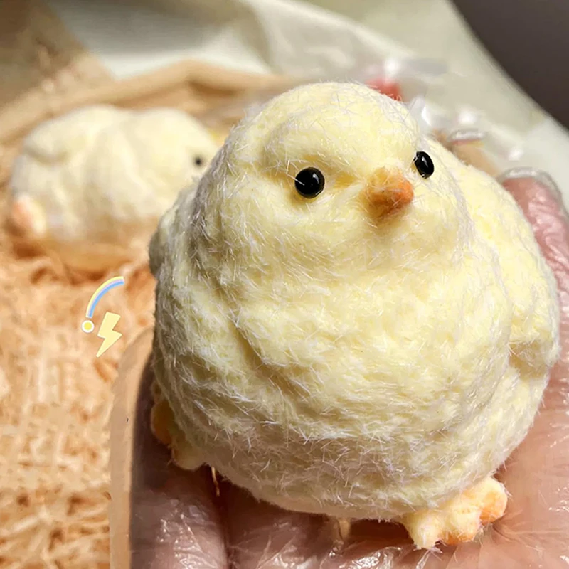 Squishy Chicken Kawaii Handmade Silicone Soft Flocked Yellow Chicken Seal Soft Chicken Kids Birthday Gift Toy Cute Squishy Chick 4