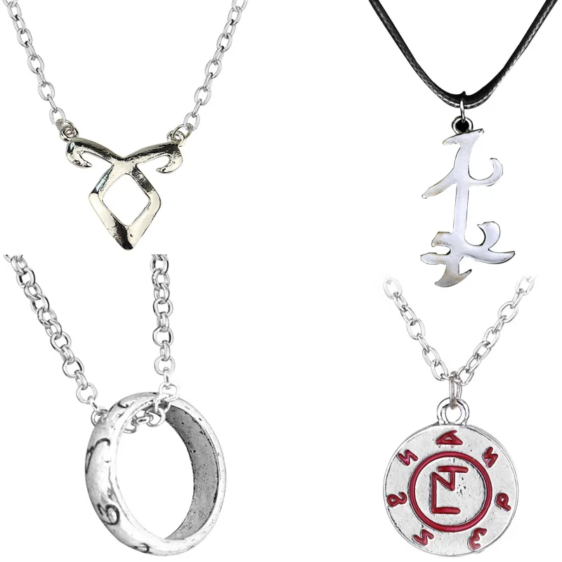 필멸의 악기 도시 뼈 목걸이 빈티지 천사의 힘 룬 그림자 사냥꾼 펜던트 보석 남성과 여성을 위한 