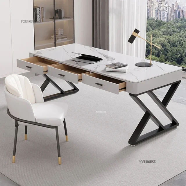 Modern Multifunction Study Computer Desk Light Luxury Rock Board Office Desk Nordic Simple Single Boss Desk for Office Furniture