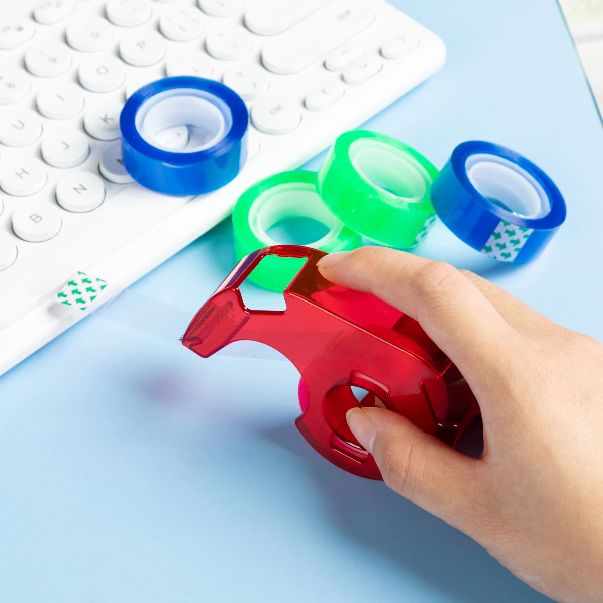 MOTARRO Portable Tape Cutter 15MM*15M with 5 Rolls of Colored Tape Storage Cutting Seat Dispenser Holder