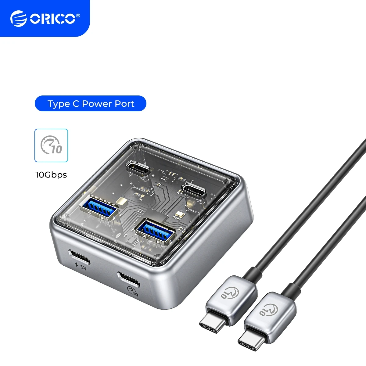 Hub Usb In Materiale Metallico Orico 10Gbps Con 2 Porte Usb A E 2 Porte Usb C Lo Splitter Hub Usb3.2 È Adatto A Tutti I Macbook Mac Mini