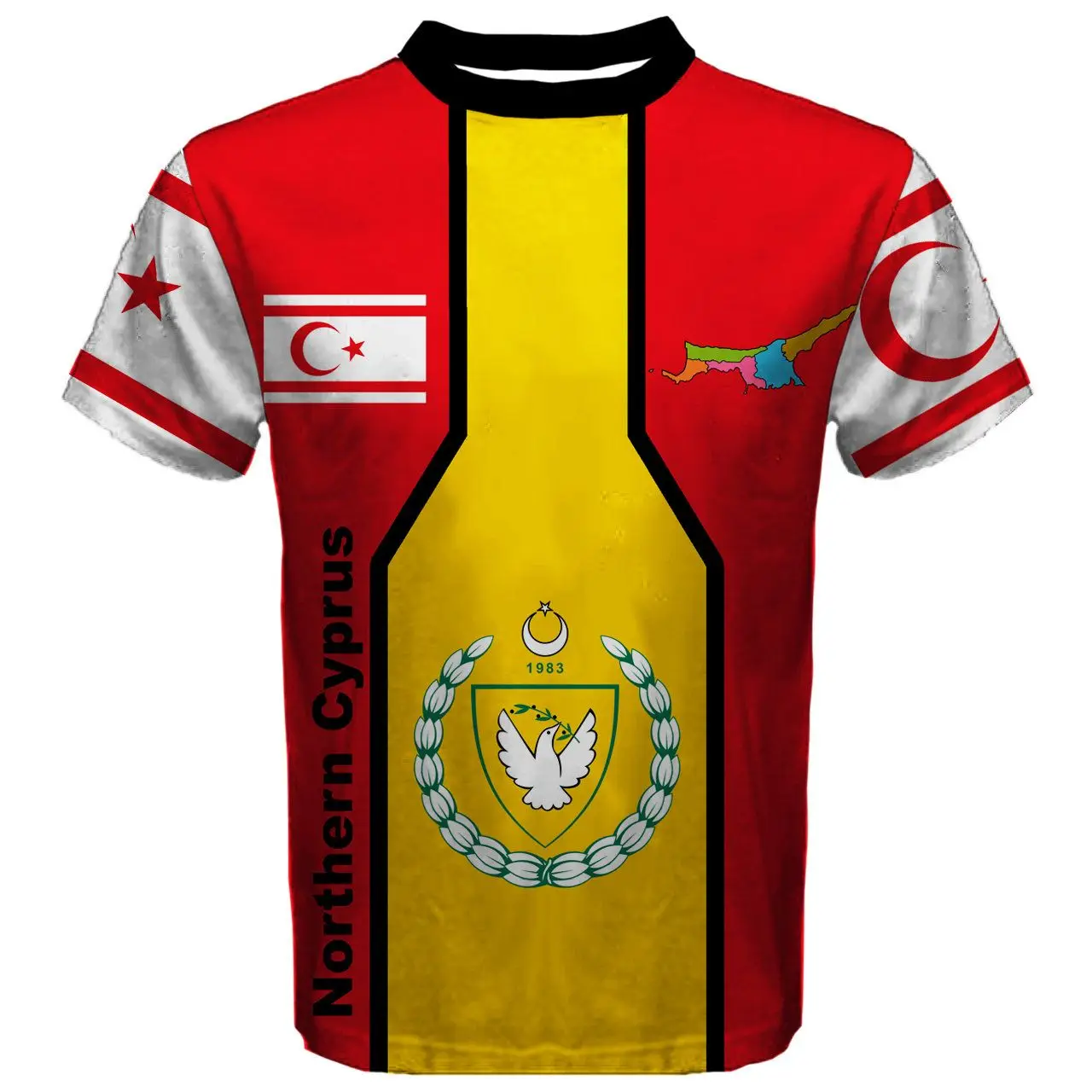 

Northern Cyprus Flag & Coat of Arms Graphic Tee Summer Casual Pullover Men's Fashion Loose T-shirts Boys Oversized Short Sleeves
