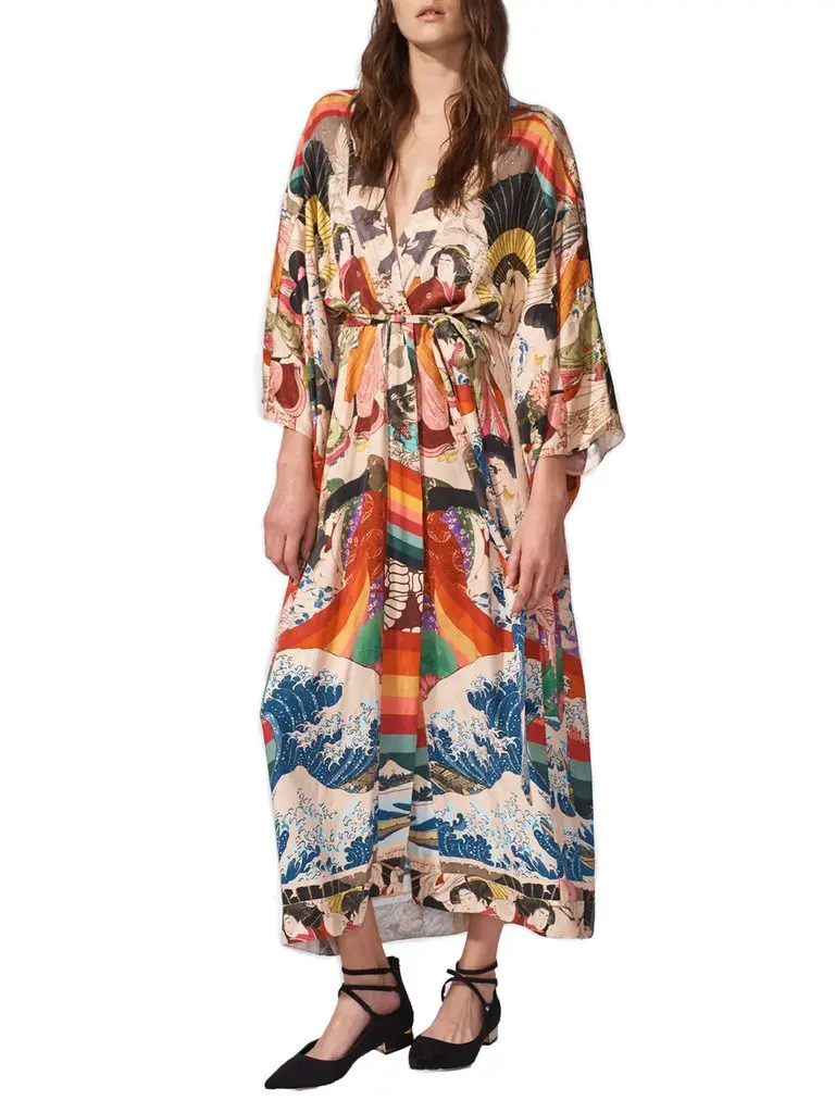 Women's Beach Cover Kimono Polyester Printing Sun Protection Bikini Shirt