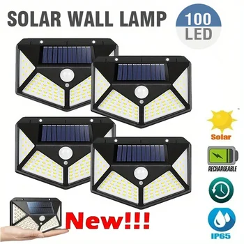 100 야외 LED 태양광 벽 램프, PIR 모션 센서 램프, 방수 태양광 가로등, 정원 장식