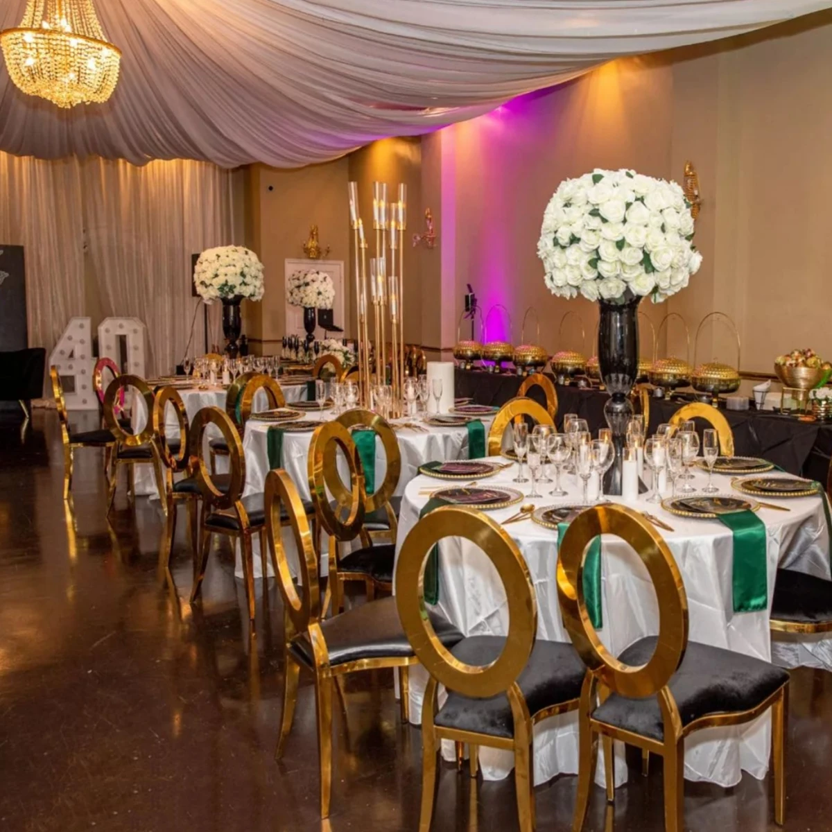 chair/table）)Rectangle Gold White Top Table Empty Oval Back Chair Latest Design Wedding Party Furniture Set