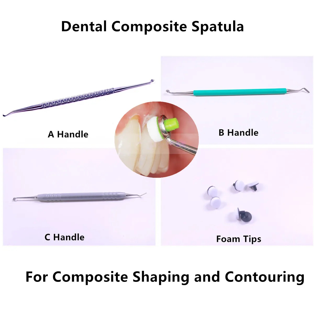 

Dental Composite Resin Spatula Light-Cure Handle Denture Teeth Filling Material Instruments Molding Tools Foam Pads OptraSculpt