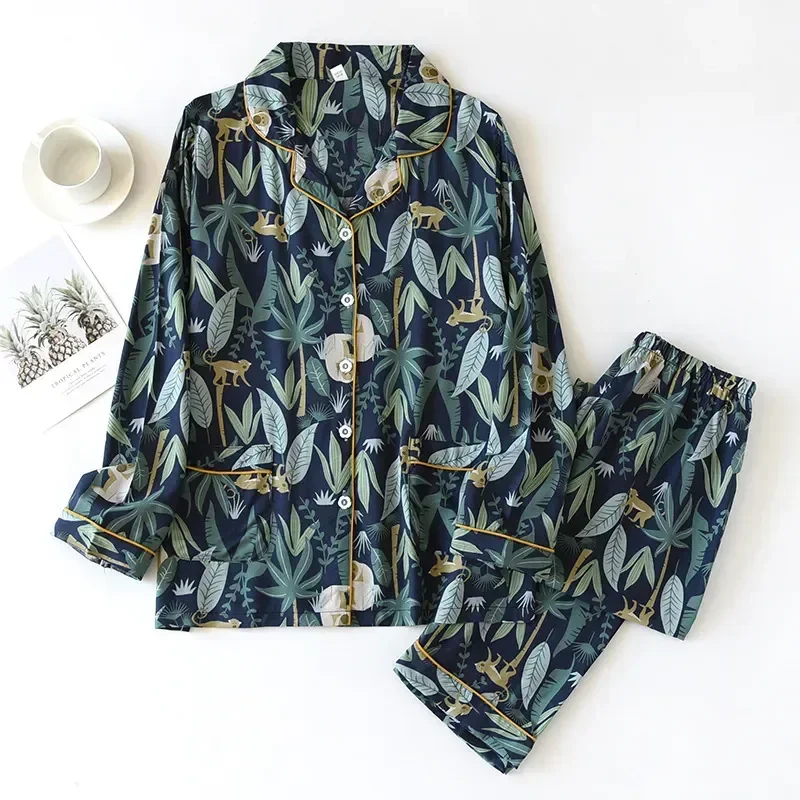 

Long-sleeved Women Women Suits Trouser Spring And Viscose Home Clothes Set Pajama for Sleepwear Cotton Two-piece Set Autumn