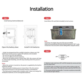Solar Powered Night Vision Trail Camera 50MP 4K Hunting Cameras 0.3s Trigger Time Trail Camera for Wildlife Monitoring Hunting 6