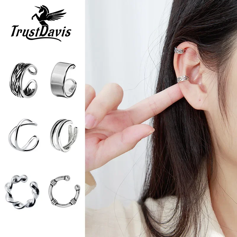Ear Clip Earrings Trusta 2pcs 100% 925 Sterling Silver Clip on Earrings Ear Cuff For Women Girl Lady Without Piercing
