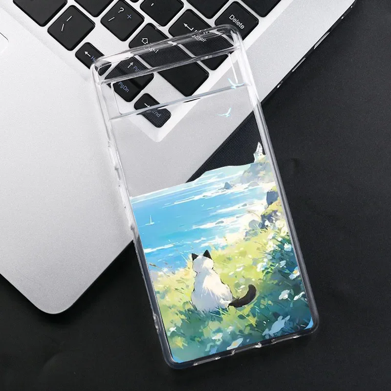 Luxury Scene Lovely Cat Soft Transparent Phone Case – Elegant and Cute Back Cover