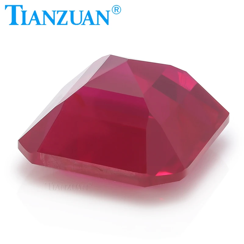 Synthetic Ruby 5# Red Color Square Shape Asscher Cut Corundum Stone clear loose stone jewelry making