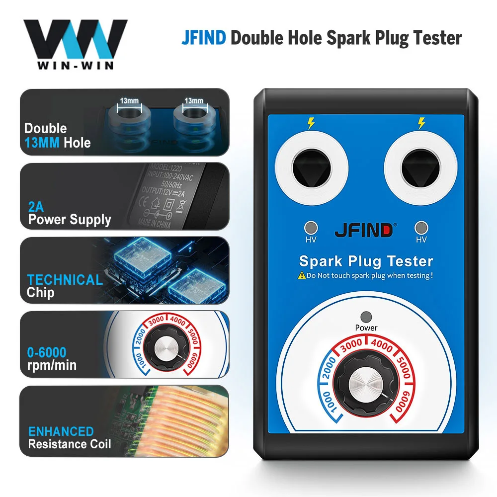 Jfind JF109 Car Spark Plug Tester 0-6000rpm Work Frequency Auto Engine Ignition Coil Tester Spark Tool for 12V for BMW