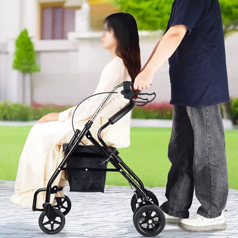 Elderly Walking Assistant with Seat Crutch Hand-pushed Walking Aid Anti-fall Walking Device for Seniors 2
