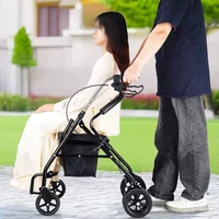 Elderly Walking Assistant with Seat Crutch Hand-pushed Walking Aid Anti-fall Walking Device for Seniors 2