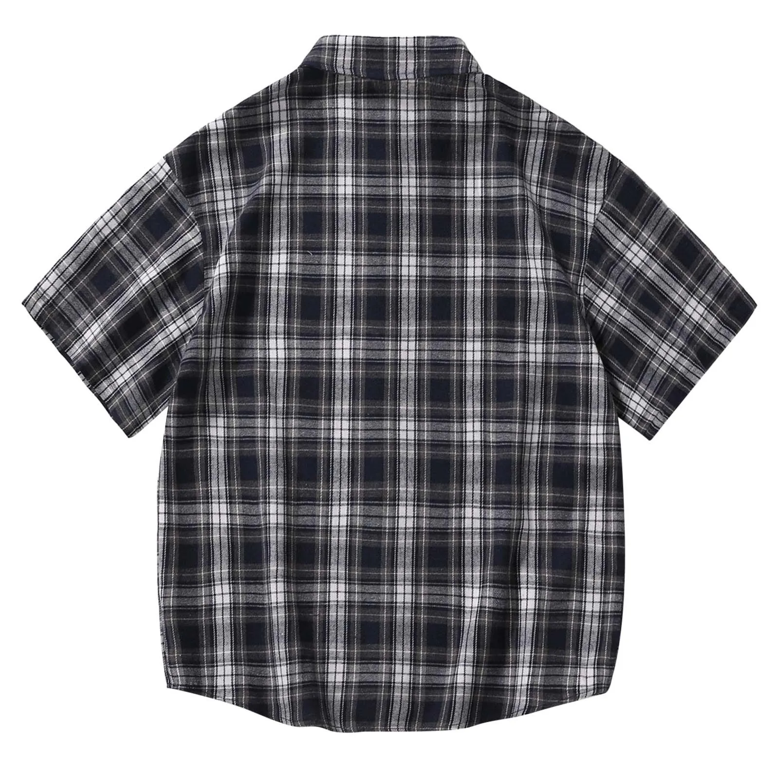 Men'S Short Sleeved Japanese Vintage Plaid Printed Shirt Summer Vacation Beach Check Shirt Button Down Half Sleeved Shirt 2
