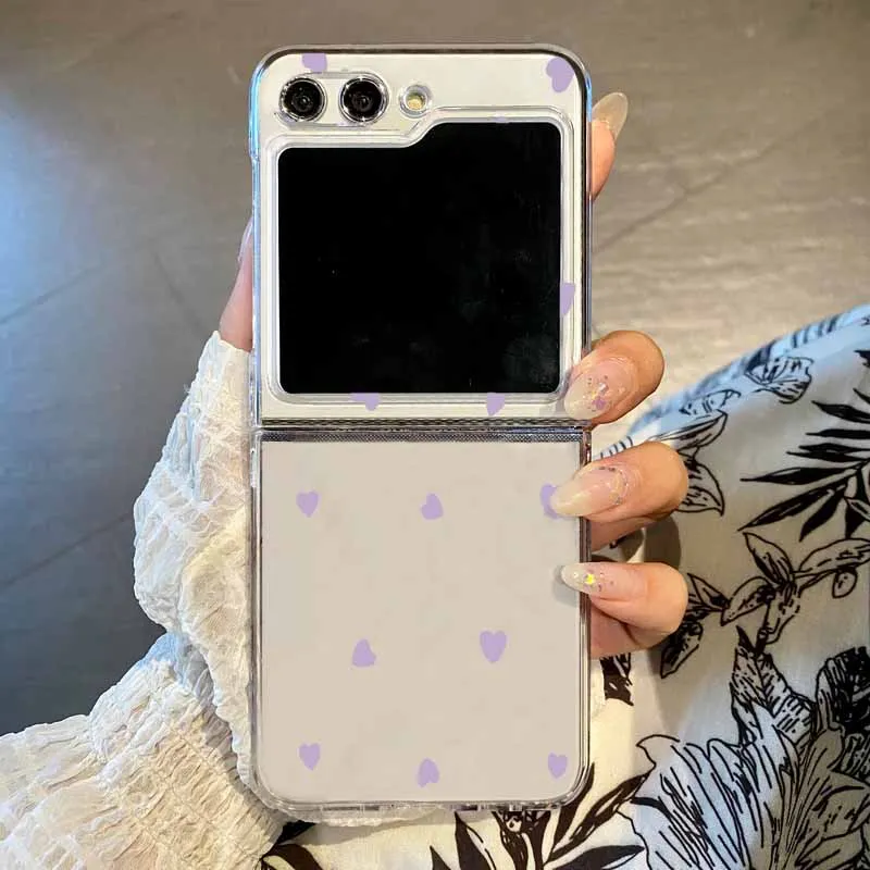 Love Heart Print Clear Folding Phone Case - Transparent Hard PC Cover