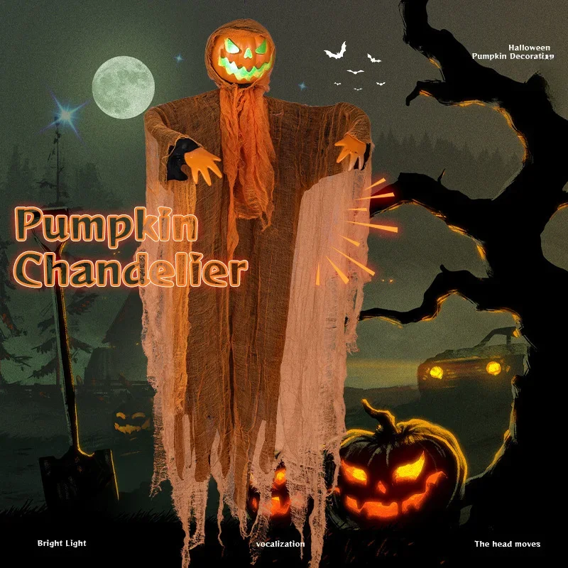 Halloween Pumpkin Hanging Decoration with Green Light and Sound