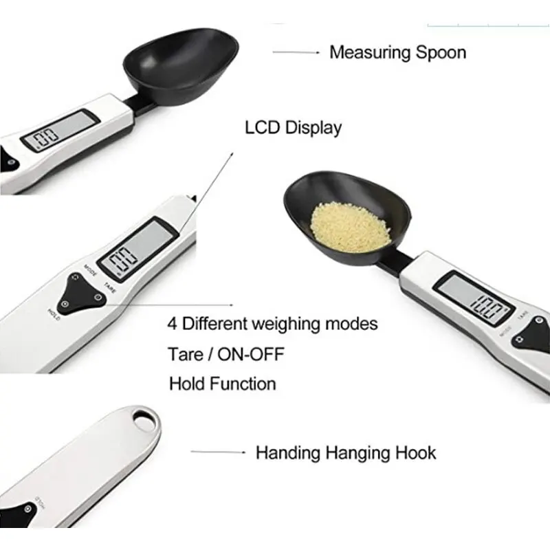 Electronic kitchen scale LCD digital weight measuring spoon 500g/0.1g stainless steel plastic