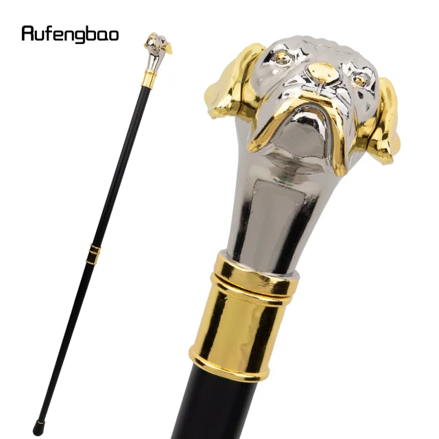Golden Silver Dog Handle Luxury Pattern Pekingese Stick Party Fashion Walking Stick Decorative Cospaly Cane Knob Crosier 92cm