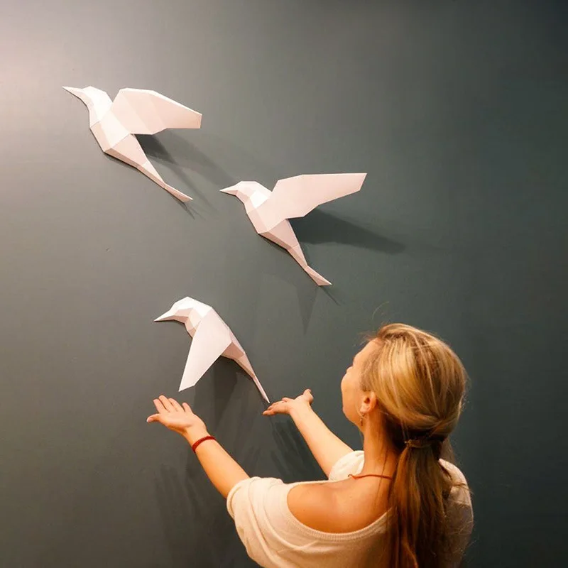 3D Paper Model Paper Jigsaw Puzzle Three Birds Geometric Paper Model Living Room Decoration Wall Hanging DIY