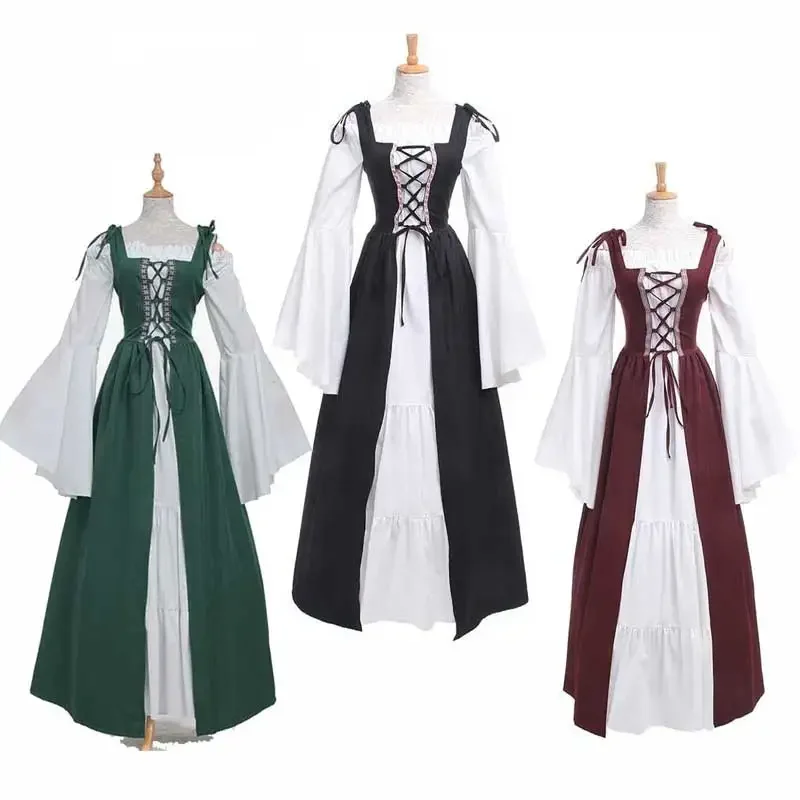 

Женское платье с длинным рукавом, винтажное платье в средневековом викторианском стиле, эпохи Возрождения, костюм для косплея на Хэллоуин