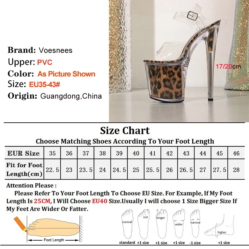 New Leopard Print Apricot Women's Shoes Sandals High Heels 20cm 17cm Platform Transparent PVC Stiletto Model Fashion Show Shoes