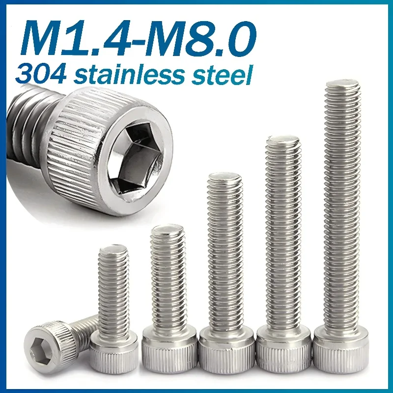 M1.4 M1.6 M2 M3 M4 M5 M6 304 A2-70 Stainless Steel DIN912 Hexagon Hex Socket Cap Allen Head Bolt Screw 3-50mm 5pcs-50pcs
