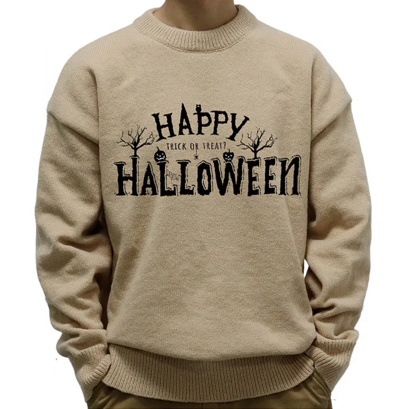 Men's Sweater Autumn Winter Long Sleeve Khaki Sweaters Pullovers Casual O-Neck Knit Men Pullover Letter Printed Jumper Knitwears