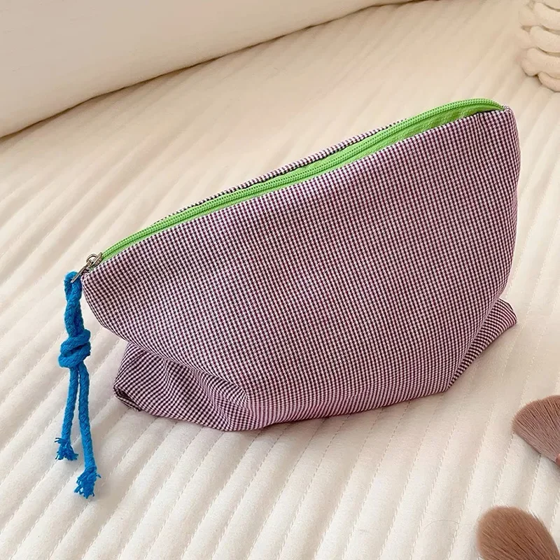 New Women Plaid Makeup Bag Large Capacity Cotton Zipper Pouch Purse Travel Clutch Makeup Bag Cosmetic Zipper Necessarie Feminina 4