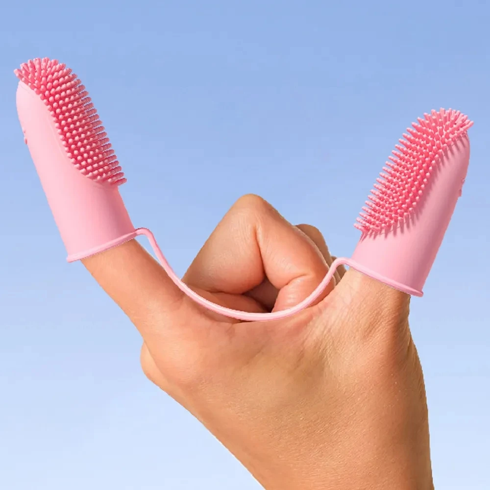 Cat/Dog Two Fingers Toothbrush Pet Teeth Clean Bad Breath Care TPR Tooth Brush Clean Tool