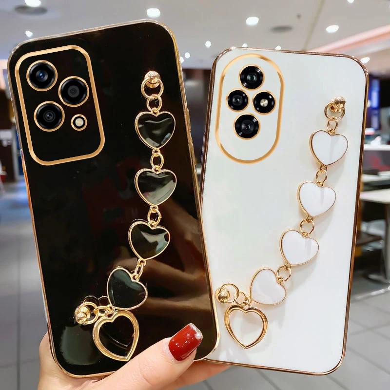 Luxury Plating Love Heart Bracelet Chain Soft Back Cover