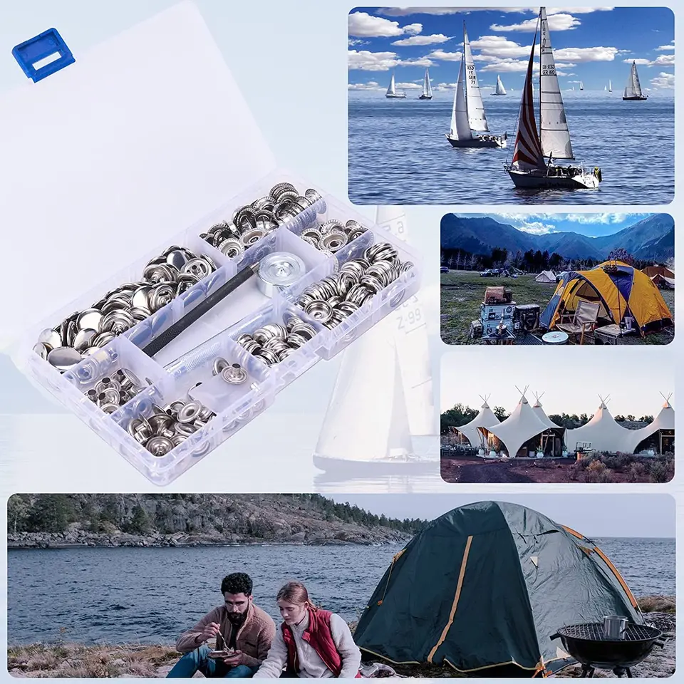 Dedjgoo Kit Bottoni A Scatto Magnetici Per Tela - 50 Viti, 50 Prese E Pinza Per Riparazioni Su Barche, Tappeti, Teloni