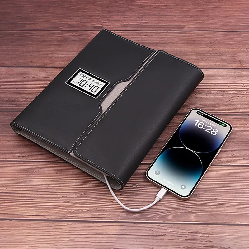 A5 스마트 노트북 무선 충전기 8000mAh 비즈니스 다기능 노트북 유선 충전 시계 디스플레이 루즈리프 노트패드