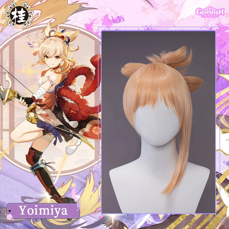 

Парик для косплея UWOWO Game Genshin Impact Yoimiya, термостойкие синтетические волосы золотистого цвета, 25 см