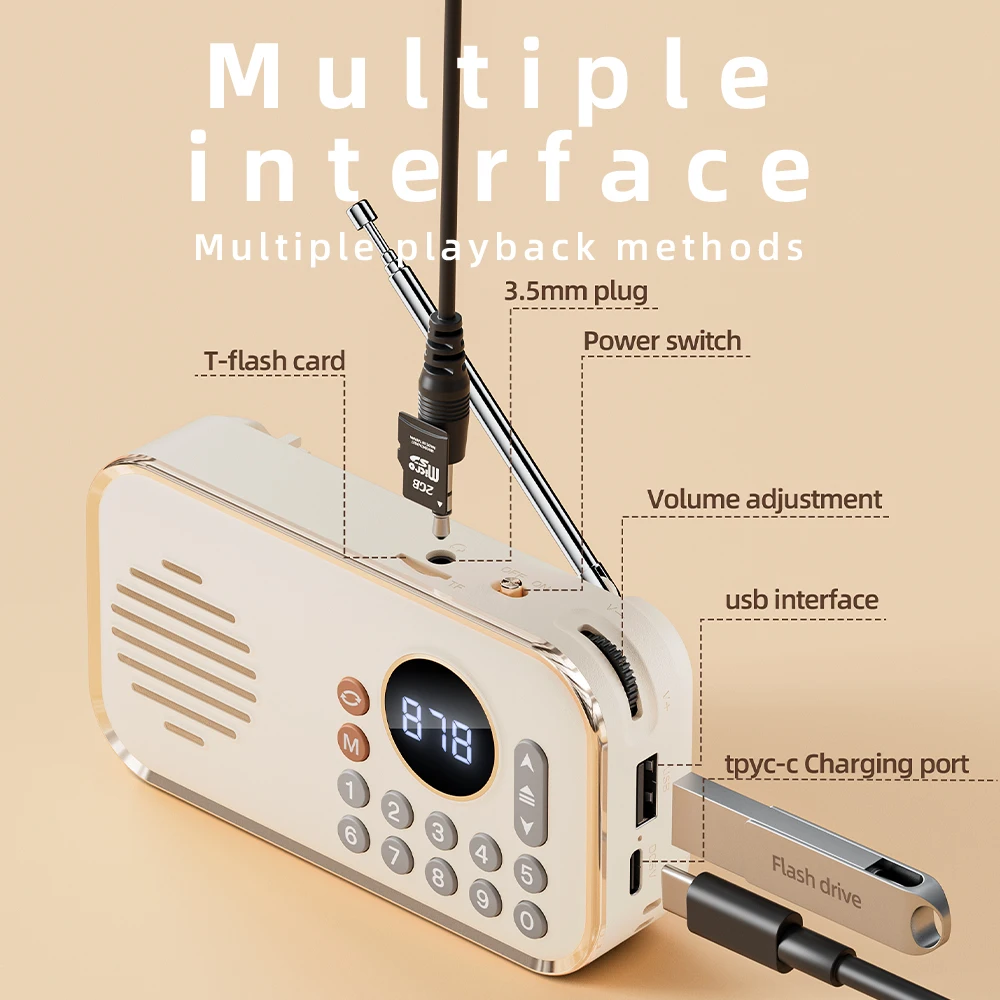 Mini Pocket FM Radio Portable Best Reception Radios Receiver Wirelress Hifi Sound Bluetooth Speaker TF Card USB MP3 Music Player