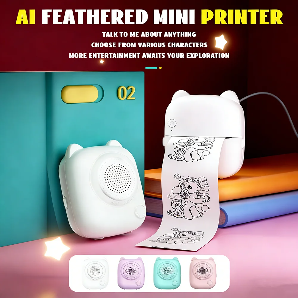 Smart Mini Pocket Printer with Voice-Activated Printing and AI Photo Generation for Student and Home Office Use