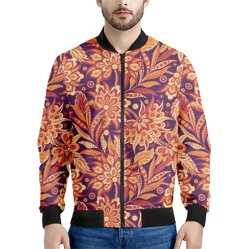 thumbnail image 1 of Chaqueta con estampado 3D de mandala bohemio para hombre, sudadera con estampado floral de primavera y otoño, abrigos de manga larga con cremallera y estilo aviador, 1 of 5