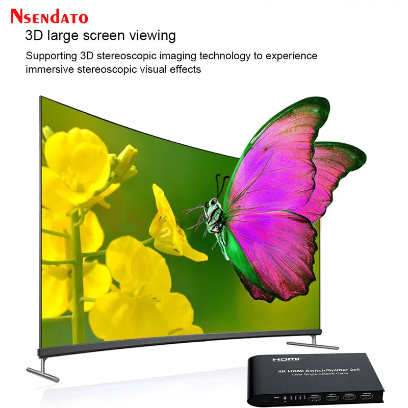 4K HDMI Extender Receiver 60m 100m Over RJ45 Cat6 2 in 6 out HDMI Switch Splitter 2x6 HDMI Audio Video Switcher Converter