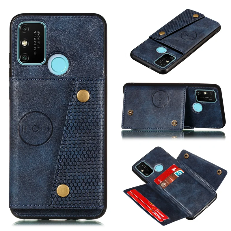 Magnetic Card Holder Leather Wallet Phone Case with Back Cover