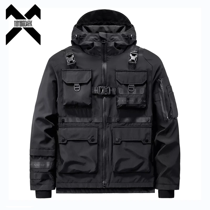 2022 Tactical Hooded Jackets Men Military Functional Multi Pockets Coats Windbreaker Hip Hop Streetwear Male Clothes Techwear