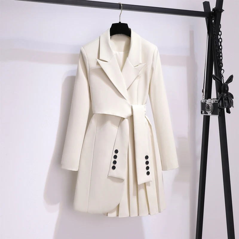 

Runway Spring Korean Fashion Office Lady Slim Long Dress Women's High Quality Lace Up Elegant Luxury Suit Dresses Vestido