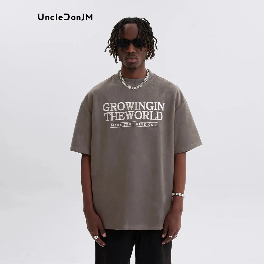 Embroidered Suede Short-sleeved T Shirt Men's Summer High