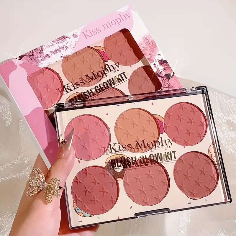 6-color blush palette, matte, waterproof, natural, long-lasting, high-pigment brightening cute star print blush 3