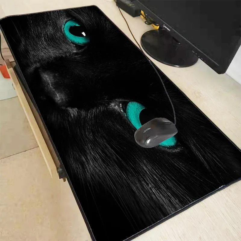 

XGZ Black Cat Blue Eyes Animal Large Gaming Mouse Pad Rubber Computer Gamer Mousepad Desk Mat Locking Edge for CSGO DOTA Gamer